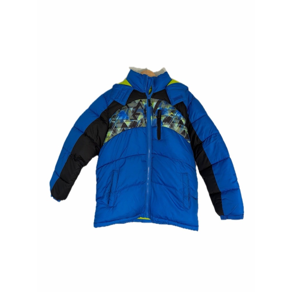 VERTICAL '9 Boys Winter Puffer Insulated Coat Large 14/16 Full Zip Hood Blue